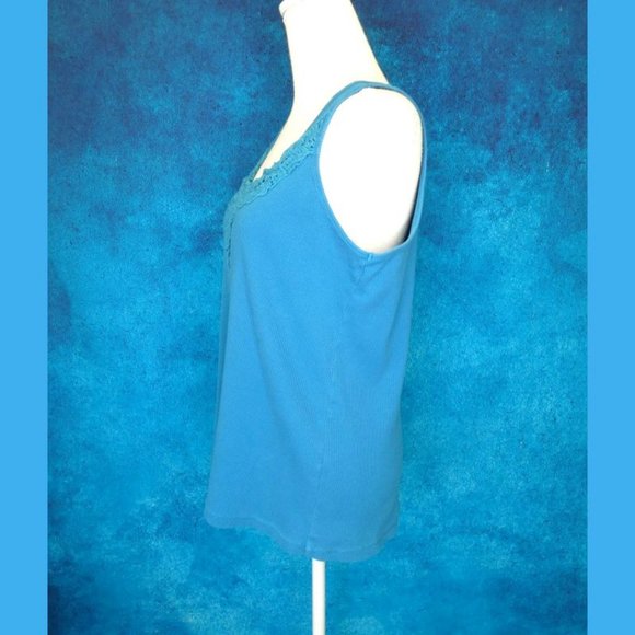 Lane Bryant Turquoise Ribbed Tank Lace Neck 14/16 - Picture 4 of 8